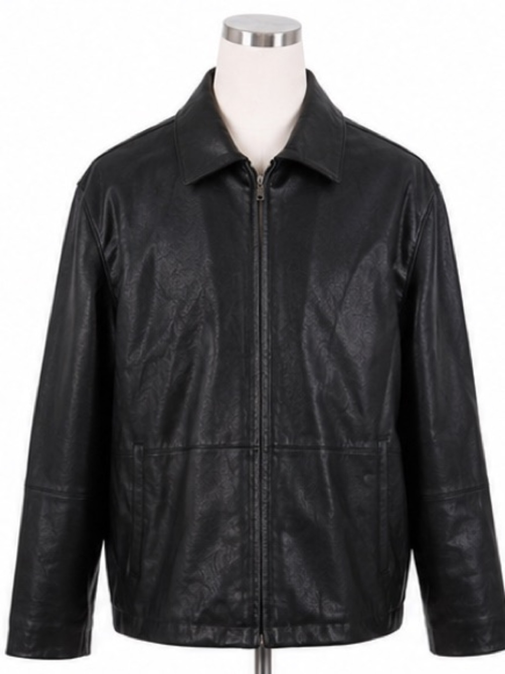 Perry Ellis Black Leather Bomber Jacket